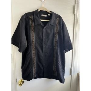 Wilke Rodriguez Black Embroidery Hawaiian Shirt Mens 2XL EUC